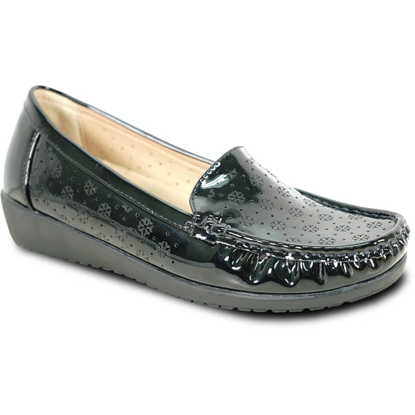 KOZI Women Comfort Casual Shoe ML3255 Wedge Slip-On Loafer Black Patent