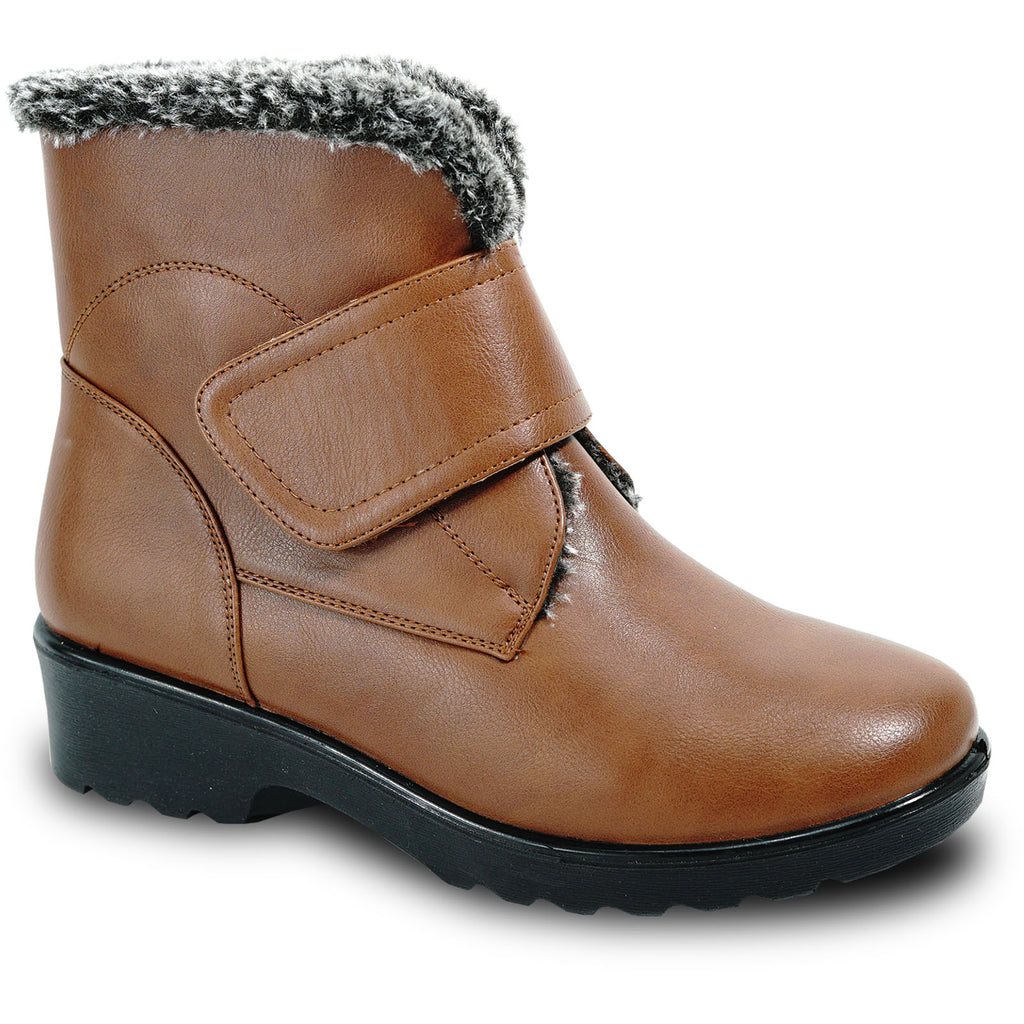 VANGELO Women Winter Fur Boot JL2576 Ankle Casual Boot Brown - with Ice Cleat Outsole