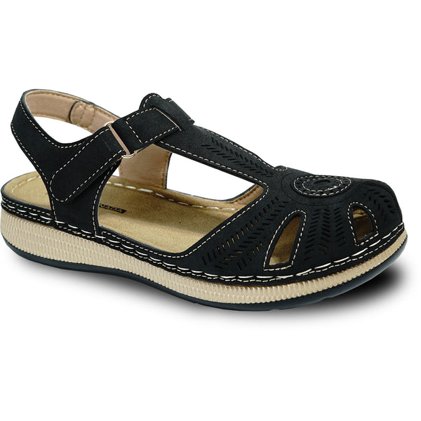 KOZI Women Comfort Casual Shoe YQ6005 Wedge Flat Sandal Black