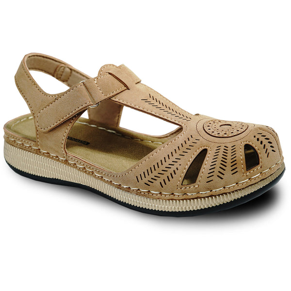 KOZI Women Comfort Casual Shoe YQ6005 Wedge Flat Sandal Camel