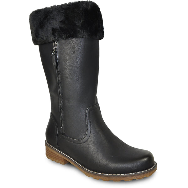 VANGELO Women Water Proof Boot HF9539 Knee High Winter Fur Casual Boot Black
