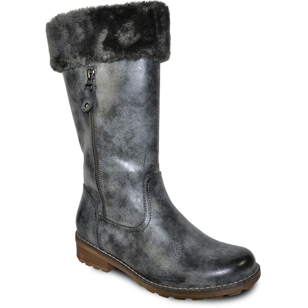 VANGELO Women Water Proof Boot HF9539 Knee High Winter Fur Casual Boot Coal Grey