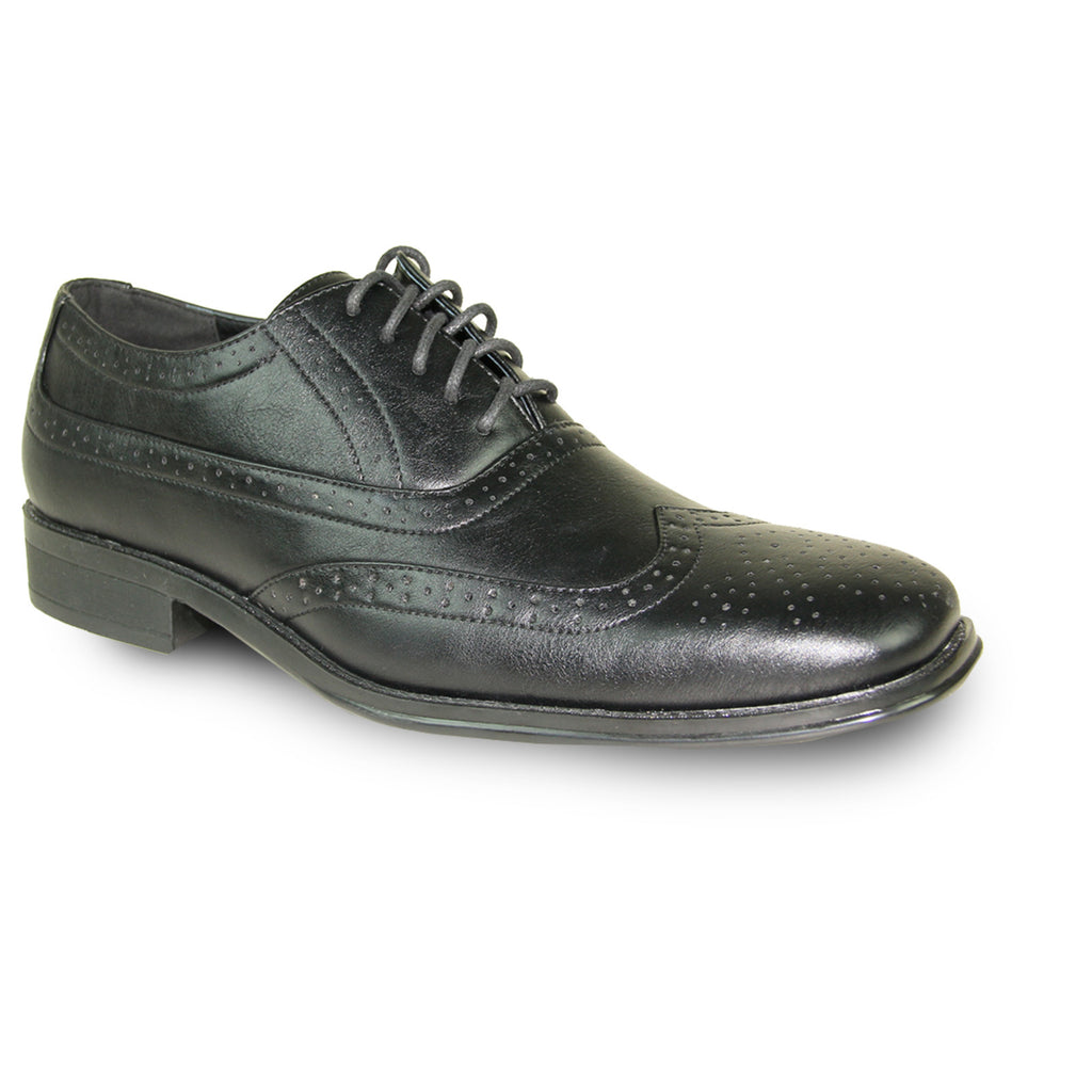 BRAVO Men Dress Shoe MILANO-1 Wingtip Oxford Shoe Black