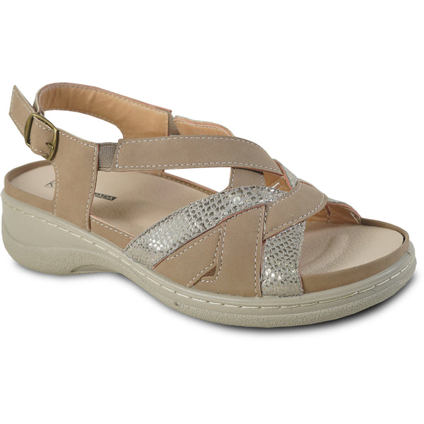 KOZI Women Comfort Casual Sandal OY3130 Wedge Sandal Taupe – Replaceable Orthopedic Footbed