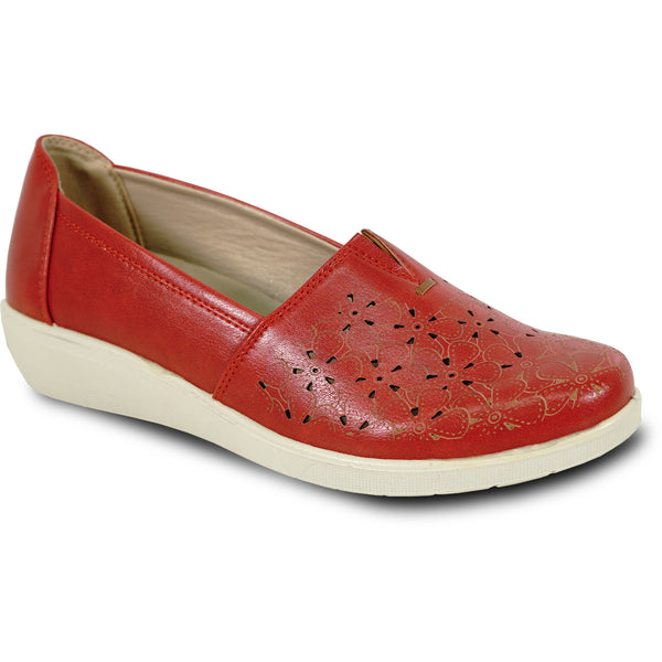 KOZI Women Comfort Casual Shoe OY3243 Wedge Slip-On Loafer Red