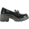 KOZI Women Comfort Dress Shoe OY3301 Platform Chunky Heel Pump Penny Loafer Slip-on Black Patent with Removable Insole