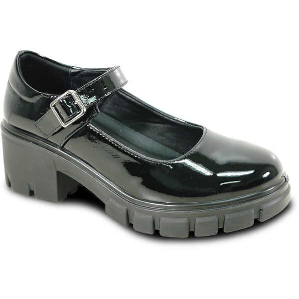 KOZI Women Comfort Dress Shoe OY3304 Platform Chunky Heel Pump Mary Jane Black Patent with Removable Insole