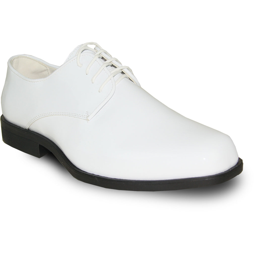 VANGELO Men Dress Shoe TUX-1 Oxford Formal Tuxedo for Prom & Wedding White Patent - Wide Width Available
